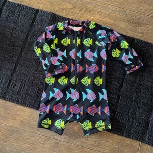 Hanna Andersson Black Long Sleeve Fish Print Rash Guard Swim Beach 6-12MOS